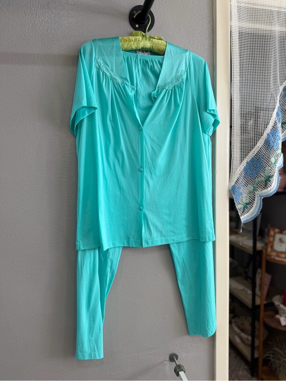 Vanity Fair Turquoise Short Sleeve Pajama Set with Lace Trim